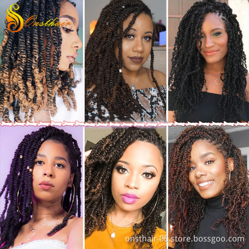 Ombre Spring Twist Hair 8inch Fluffy Crochet Braids Synthetic Hair Extensions Braids Kinky Curly Twists 30strands/pc Black Brown